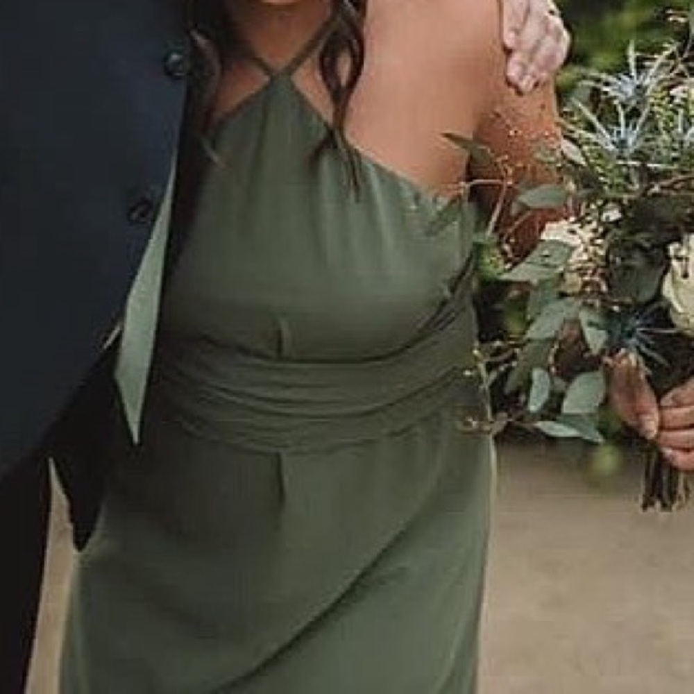 Amsale Olive Green Wrap Halter Bridesmaid Dress